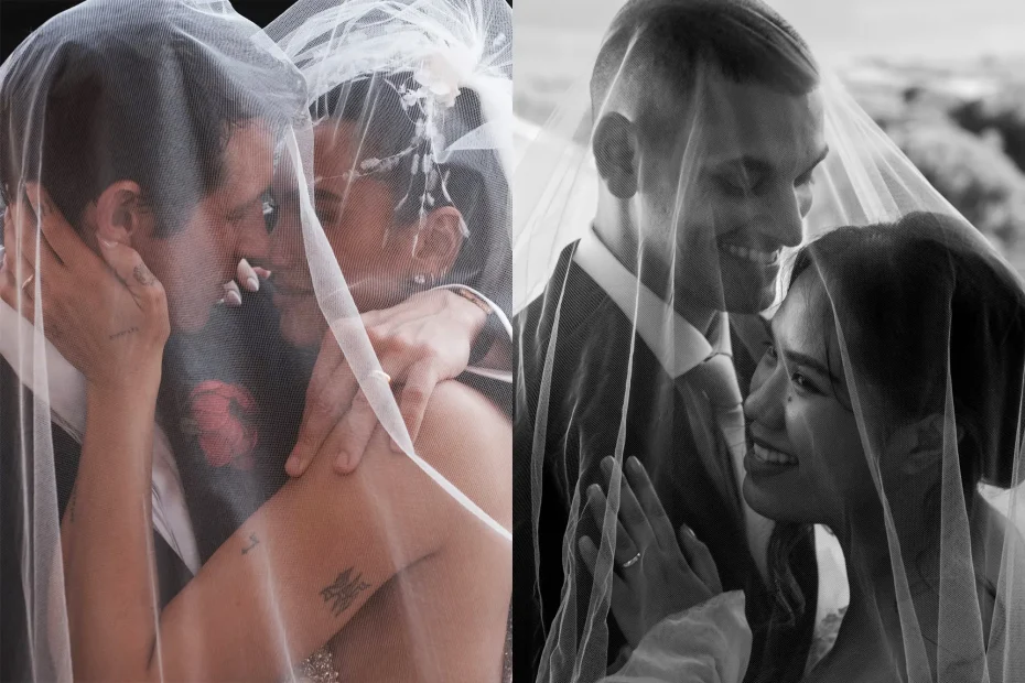 Vignette de l’article sur les photos de mariage inspirantes comme Dua Lipa : couple sous le voile, émotion et tendresse